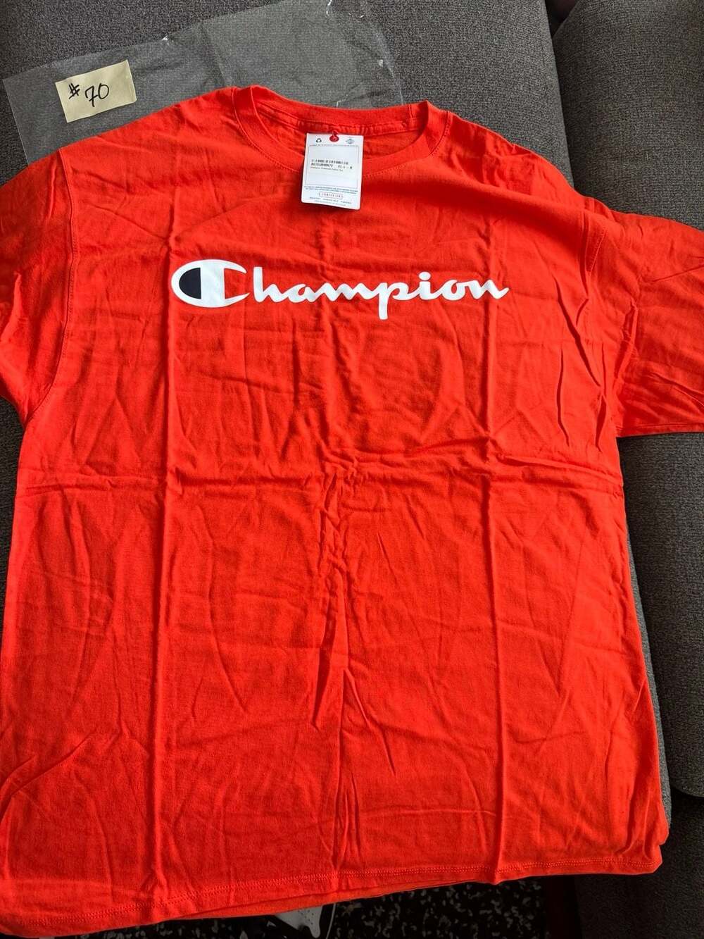 Champion Crewneck Cotton Tee Orange Script Logo T-Shirt XL - Picture 1 of 6
